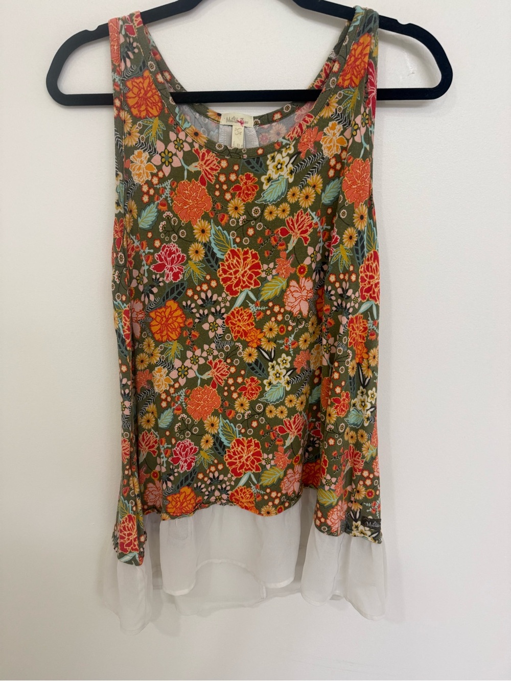 Matilda Jane Floral Olive Green Mixed-Print Sleeveless Top Size Large
